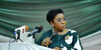 The Head of the Civil Service of the Federation, Mrs Didi Esther Walson-Jack, OON, mni delivering her speech during the opening ceremony of the 46th National Council on Establishment in Ede, Osun State.