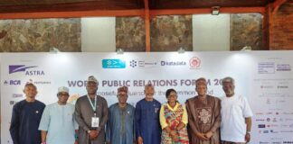 Some members of the Nigeria Institute of Public Relations (NIPR) at the event from left: Stanley Ogadigbo, Director of Public Relations at NIPR; Brig. Gen. Tukur Gusau, Director Army Public Relations; Dr. Suleiman Haruna, Director PR, Federal Ministry of Information and National Orientation; YD Mohammed, Director PR, Federal Inland Revenue Service; Dr. Ike Neliaku, President NIPR; Maryam Julde-Adura, FIRS; Yakubu Lamai, DG Stratcomm Nasarawa State; and Dr. Omoniyi Ibietan, Head of Media Relations, Nigeria Communications Commission.