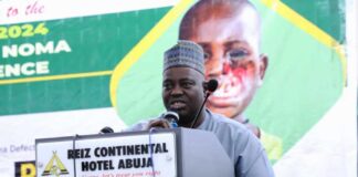 Dr Salaudeen Jimoh mni Director Hospital Services Department of the Ministry of Health & Social Welfare addressing participants at the ORAL DAY/ NOMA : Dr. Jimoh represented the Honourable Minister of State for Health & Social Welfare, Dr Iziaq Adekunle Salako.