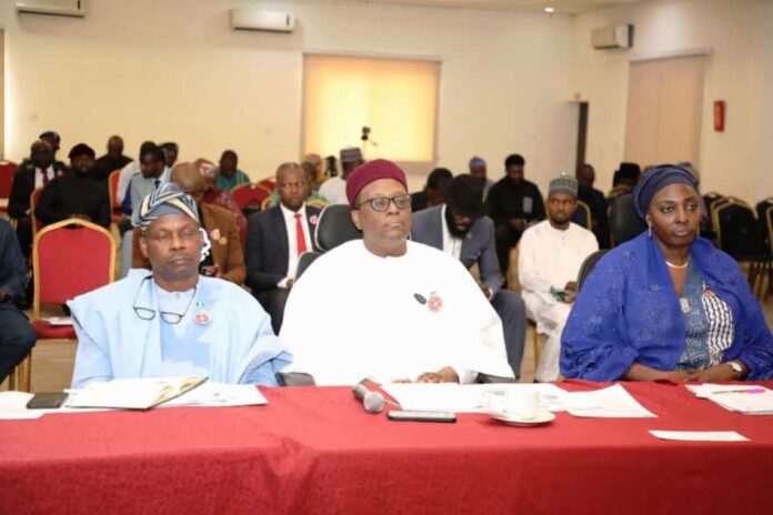 @ 9th Meeting of the Oversight Ministerial Committee on BHCPF: Middle:Chairman BHCPF meeting and Coordinating Minister for Health & Social Welfare Prof. Muhammad Ali Pate; Left: Dr. Iziaq Adekunle Salako Honourable Minister of State for Health & Social Welfare & Permanent Secretary Daju Kachollom mni.