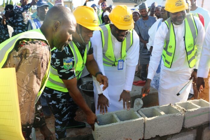 L-R: District Head of Mpape, Alhaji Adamu Diga; Acting Permanent Secretary, Ministry of |Police Affairs, Yusuf Abubakar Argungu; Executive Secretary, Nigeria Police Trust Fund, Mohammed Sheidu; FCT Commissioner of Police, CP Olatunji Disu; and Director of Finance and Accounts (MPA), Okehie Isaac Tochuchwu during the groundbreaking ceremony for the construction of the Mpape Divisional Police Headquarters and six Rank and File Quarters that enhance the security of this area council by the Nigeria Police Trust Fund (NPTF) at Mpape, Maitama District, Abuja