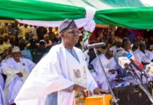 The Honourable Minister, Federal Ministry of Water Resources and Sanitation, Engr. Prof Joseph Terlumun Utsev, making his remarks during the flag off ceremony of Greater Dutse Water Supply project