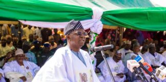 The Honourable Minister, Federal Ministry of Water Resources and Sanitation, Engr. Prof Joseph Terlumun Utsev, making his remarks during the flag off ceremony of Greater Dutse Water Supply project