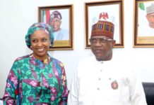 L_R: Minister of Police Affairs, Senator Ibrahim Gaidam, and Special Adviser to Mr. President on Policy Coordination and Head, Central Results Delivery Coordination Unit, Hadiza Bala Usman during the presentation of the Ministry’s performance scorecard in delivering on assigned mandates in the last three (3) Quarters of 2024 at the Headquarters of the Ministry recently.