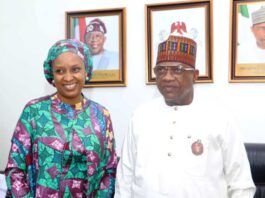 L_R: Minister of Police Affairs, Senator Ibrahim Gaidam, and Special Adviser to Mr. President on Policy Coordination and Head, Central Results Delivery Coordination Unit, Hadiza Bala Usman during the presentation of the Ministry’s performance scorecard in delivering on assigned mandates in the last three (3) Quarters of 2024 at the Headquarters of the Ministry recently.