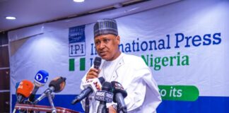 Minister of Information and National Orientation, Mohammed Idris, delivering the keynote address at the 2024 Annual Conference of the International Press Institute in Abuja on Wednesday