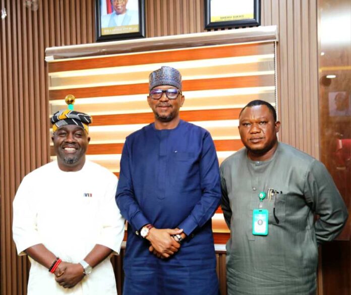 L-R The Director General National Sports Commission, Hon. Bukola Olapade; The Chairman National Sports Commission, Mallam Shehu Dikko and the President Sports Writers Association of Nigeria (SWAN) Mr. Isaiah Benjamin when SWAN Executives paid a courtesy visit to the Chairman NSC