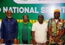 L-R The Executive Secretary, Local organizing committee, Dr. Kweku Tandor; The Secretary Main Organizing Committee(MOC), Mrs. Thecla Opara; The Director General National Sports Commission & Chairman MOC, Hon Adebukola Olapade and the Commissioner Ministry of Youth and Sports Development Ogun State, Hon Wasiu Isiaka during the Ist Joint Technical Committee meeting on 22nd National Sports Festival Ogun State