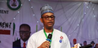 The Permanent Secretary, Federal Ministry of Youth Development, Olubunmi Olusanya giving his remarks during the 7th National Council on Youth Development, with the theme: "Transforming and Repositioning the Nigerian Youth to Thrive and Catalyse Economic Development", held in Maiduguri, Borno State.