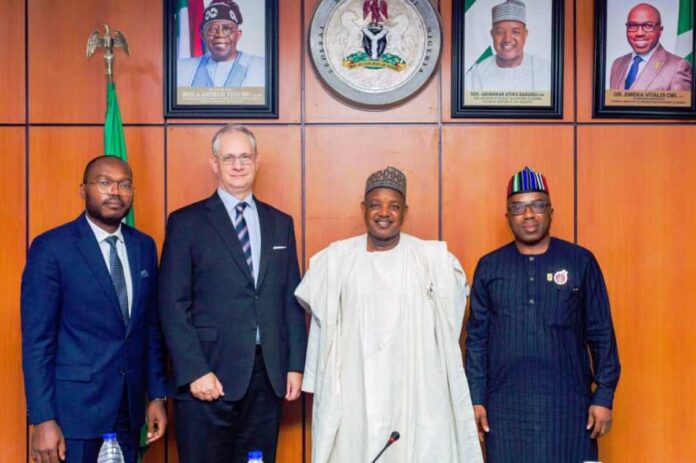 The Hon. Minister of Budget and Economic Planning flanked to the left by the International Monetary Fund (IMF) Mission Chief for Nigeria, Mr. Axel Schimmelpfenning, Mr. Christian H. Ebeke, the IMF Resident Representative for Nigeria and the Permanent Secretary MBEP, Dr. Vitalis Obi mni, during the courtesy visit yesterday.