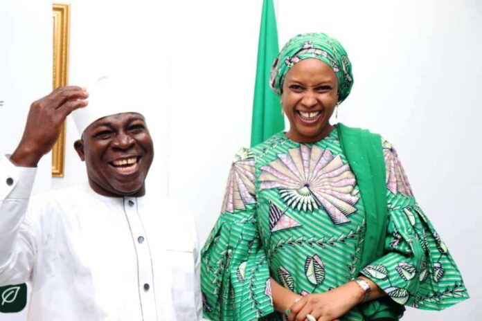 The Honourable Minister, Special Duties and Inter-governmental Affairs, Zaphaniah Bitrus Jisalo and the Special Adviser to the President on Policy and Coordination/Head, Central Results Delivery and Coordination Unit (CRDCU), Hadiza Bala-Usman after the courtesy visit.