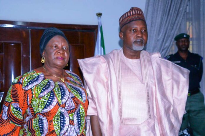 Right, Honourable Minister of State Federal Ministry of Humanitarian Affairs and Poverty Reduction, Hon Dr Yusuf Tanko Sununu and the Deputy Governor Plateau State, Her Excellency Josephine Piyo, during the courtesy visit on the Deputy Governor on Monday 2nd December 2024 at her official Resident, in Jos Plateau State.