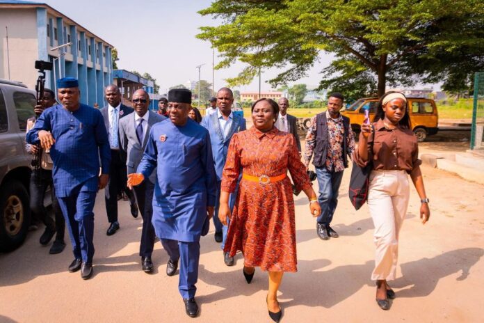 The Honourable Minster of Education Dr Maruf Tunji Alausa on unannounced visit to Queens College Yaba Lagos with the Principal Dr Mrs Oyindamola Obabori and other staff members on inspection in the School.