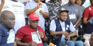 (L-R) Donald Unanka, Hon. Ayuba Gufwan, and Hon. Mohammed Abba Isa, SSA to the President on Special Needs and Equal Opportunities during the press briefing at the Unity Fountain after the rally.