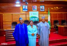 from the middle the Chairman House Committee on Public Account Rep Bamidele Salam, the Accountant General of the Federation Dr. Mrs Oluwatoyin Sakirat Madein FCCA FCA and the members of the House Committee on Public Account during their oversight visit to the OAGF recently.