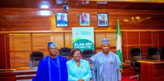 from the middle the Chairman House Committee on Public Account Rep Bamidele Salam, the Accountant General of the Federation Dr. Mrs Oluwatoyin Sakirat Madein FCCA FCA and the members of the House Committee on Public Account during their oversight visit to the OAGF recently.