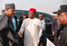 L-R, the Hon. Minister of Information and National Orientation Alhaji Mohammed Idris, the Hon. Minister of Works Engr. Nweze David Umahi and the Permanent Secretary Ministry of Works Engr. Adebiyi Olusesan Olufunsho during the Inspection visit to section 1 of Abuja -Kaduna-Zaria-Kano road . Date: Thursday 16th January, 2025.