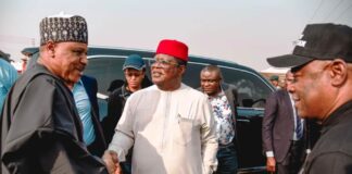 L-R, the Hon. Minister of Information and National Orientation Alhaji Mohammed Idris, the Hon. Minister of Works Engr. Nweze David Umahi and the Permanent Secretary Ministry of Works Engr. Adebiyi Olusesan Olufunsho during the Inspection visit to section 1 of Abuja -Kaduna-Zaria-Kano road . Date: Thursday 16th January, 2025.