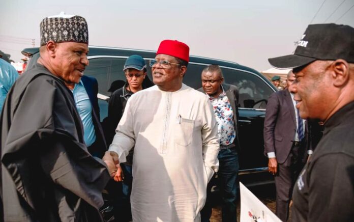 L-R, the Hon. Minister of Information and National Orientation Alhaji Mohammed Idris, the Hon. Minister of Works Engr. Nweze David Umahi and the Permanent Secretary Ministry of Works Engr. Adebiyi Olusesan Olufunsho during the Inspection visit to section 1 of Abuja -Kaduna-Zaria-Kano road . Date: Thursday 16th January, 2025.