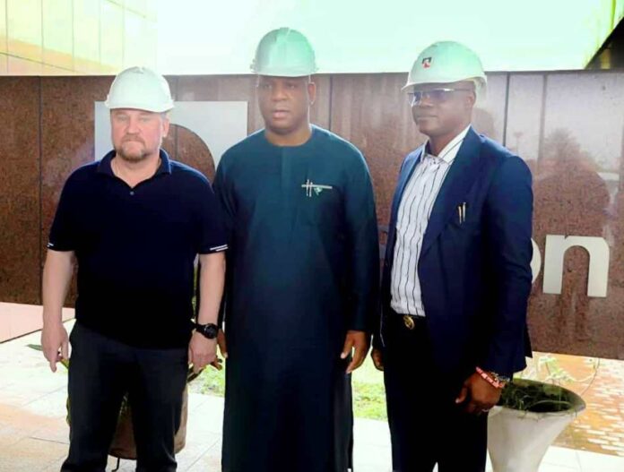 The Honourable Minister of Steel Development, Prince Shaiubu Abubakar Audu (middle), the Permanent Secretary, Dr. Chris Osa Isokpunwu (right) with the Managing Director, Aluminum Smelting Company of Nigeria, Zaviyalov Dmitriy (left) during the Honourable Minister,s Two-Day Facility Tour of the Aluminum Smelting Company of Nigeria in Ikot Abasi, Akwa Ibom State from Monday 27th January to Tuesday, 28th January 2025.