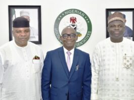 Director-General, Bureau of Public Procurement, BPP, Dr. Adebowale A. Adedokun, MCIPS (M), Chairman, House Committee on Public Procurement, Rt. Hon. Idem Unyime (L)and the Deputy Chairman, Hon. Sani Ibrahim Tanko (R),during the BPP 2025 Budget defence