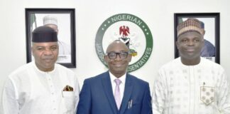 Director-General, Bureau of Public Procurement, BPP, Dr. Adebowale A. Adedokun, MCIPS (M), Chairman, House Committee on Public Procurement, Rt. Hon. Idem Unyime (L)and the Deputy Chairman, Hon. Sani Ibrahim Tanko (R),during the BPP 2025 Budget defence