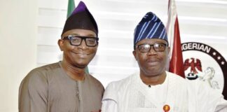 L-R: Director-General, Bureau of Public Procurement (BPP) Dr. Adebowale A. Adedokun, MCIPS in a warm handshake with the Chairman, Senate Committee on Public Procurement, Sen. Olajide Ipinsagba Emmanuel during the BPP 2025 Budget Defence