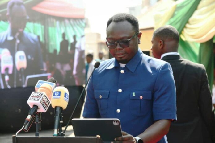 The Hon. Minister, Federal Ministry of Youth Development, Comrade Ayodele Olawande giving his address at the Ceremony of NYSC Digital Museum of Dynamic History and Television Studio in Abuja.