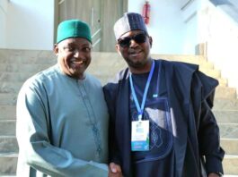 National Sports Commission (NSC) Chairman, Mallam Shehu Dikko with the President of the Republic of Gambia, His Excellency Mr. Adama Barrow during a visit to the President's Office after the Interregional African Ministerial Meeting in Banjul.