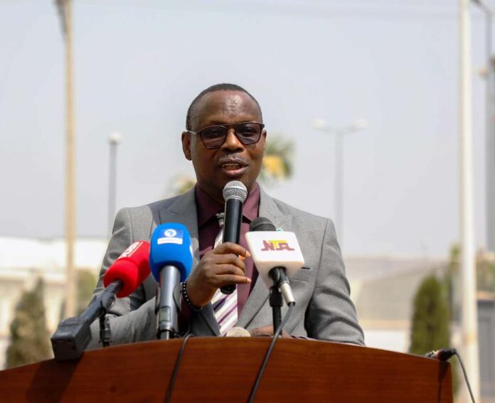 Official Visit & Commissioning of Ultramodern Clinical Services Building & Ward Extension Building Complex at the Federal Medical Centre Jabi Abuja, 14 January 2025: The Honourable Minister of State for Health & Social Welfare Dr. Iziaq Adekunle Salako delivering his keynote address during the event.