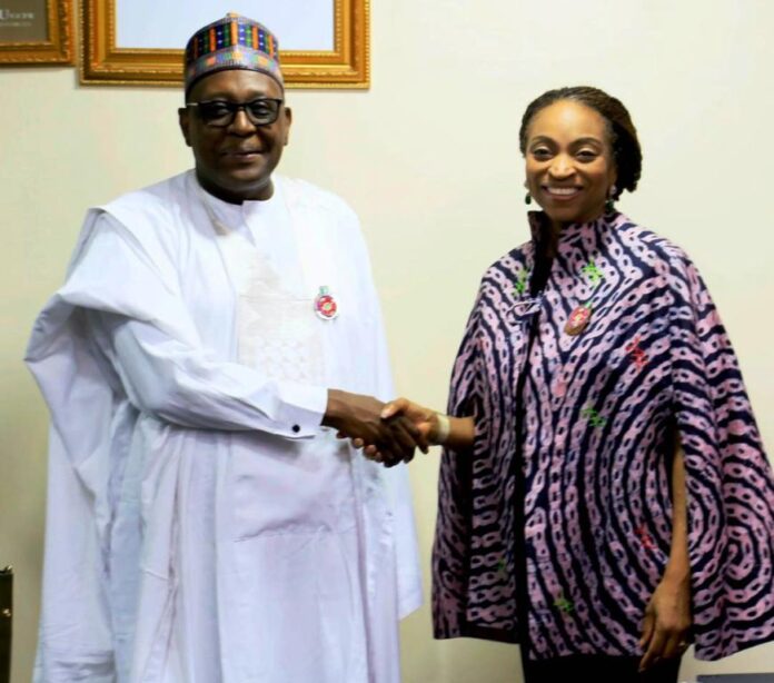 The Hon. Min. of Trade and Investment, FMITI, Dr. Jumoke Oduwole and the Hon. Min. of Health and Social Welfare, Dr. Muhammad Ali Pate, during a work visit by the Health Minister to the Ministry of Industry Trade and Investment on Tuesday 14/01/25 .