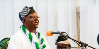 The Honourable Minister of Water Resources and Sanitation, Engr. Prof. Joseph Terlumun Utsev, delivering his keynote address at the 31st Regular Meeting of the National Council on Water Resources and Sanitation in Uyo, Akwa Ibom State, on Thursday, January 30, 2025.