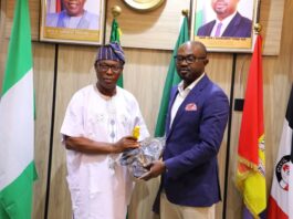 L-R: Mr. Adegun Olorunwa, Acting Rector, Rufus Giwa Polytechnic, Owo and Dr. Olubunmi Tunji-Ojo, Minister of Interior