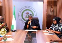 L—R DG NSC Hon. Bukola Olopade, Chairman NSC Mallam Shehu Dikko,AIG Aishatu Abubakar Baku