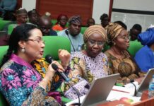 L-R 1. Honourable Minister of State Finance Dr Doris Uzoka-Anite 2. Permanent Secretary Federal Ministry of Finance Mrs Lydia Shehu Jafiya and 3. Director, Finance and Accounts Mrs Ngozi Felicitas Okonkwo