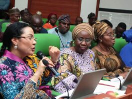 L-R 1. Honourable Minister of State Finance Dr Doris Uzoka-Anite 2. Permanent Secretary Federal Ministry of Finance Mrs Lydia Shehu Jafiya and 3. Director, Finance and Accounts Mrs Ngozi Felicitas Okonkwo