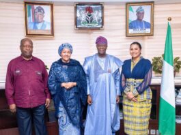 FROM LEFT TO RIGHT 1. Leonardo Simão, UN Special Representative 2. Amina Mohammed, United Nations Deputy Secretary-General (DSG) 3. Wale Edun, Honourable Minister of Finance and Coordinating Minister of the Economy 4. Minister of State for Finance, Dr. Doris Uzoka-Anite