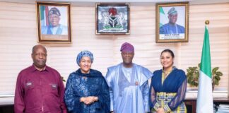 FROM LEFT TO RIGHT 1. Leonardo Simão, UN Special Representative 2. Amina Mohammed, United Nations Deputy Secretary-General (DSG) 3. Wale Edun, Honourable Minister of Finance and Coordinating Minister of the Economy 4. Minister of State for Finance, Dr. Doris Uzoka-Anite