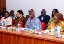 From L-R 1. Dr. Mrs. Oluwatoyin Madein: Accountant-General of the Federation 2. The Honourable Minister of State Finance, Dr. Doris Uzoka-Anite, 3. The Honourable Minister of Finance and Coordinating Minister of the Economy, Mr Wale Edun, and 4. The Permanent Secretary, Federal Ministry of Finance Mrs Lydia Shehu Jafiya during the 2025 Budget Defence before the Senate Committee on Finance, held at the National Assembly Complex, Abuja