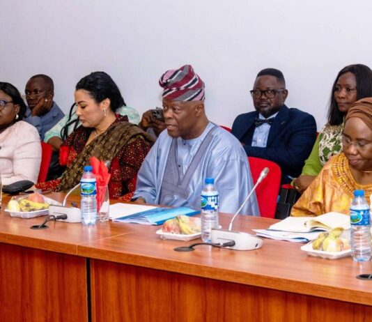 From L-R 1. Dr. Mrs. Oluwatoyin Madein: Accountant-General of the Federation 2. The Honourable Minister of State Finance, Dr. Doris Uzoka-Anite, 3. The Honourable Minister of Finance and Coordinating Minister of the Economy, Mr Wale Edun, and 4. The Permanent Secretary, Federal Ministry of Finance Mrs Lydia Shehu Jafiya during the 2025 Budget Defence before the Senate Committee on Finance, held at the National Assembly Complex, Abuja