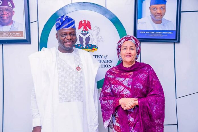 Left, Honourable Minister, Federal Ministry of Humanitarian Affairs and Poverty Reduction, Professor Nentawe Goshwe Yilwatda and the Deputy-Secretary of United States, Ms Amina J. Mohammed, GCON, during her courtesy visit to the Minister on Friday 10th January, 2025 in the Minister's office Federal Secretariat Phase1, Abuja. Nigeria.