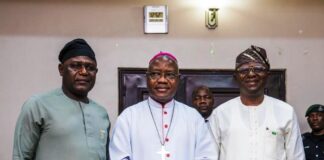 The Honourable Minister of Water Resources and Sanitation, Engr. Prof. Joseph Terlumun Utsev (R), accompanied by the Permanent Secretary, Mr. Richard Pheelangwah (L), paid a working visit to His Grace, Archbishop Dr. Ignatius Kaigama, the Archbishop of the Abuja Catholic Archdiocese (M), today in Abuja. The visit highlighted the role of religious institutions in advancing national development and public health through the promotion of the Open Defecation Free Nigeria Campaign.