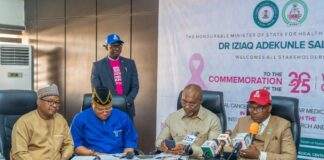 2025 World Cancer Day: The Honourable Minister of State for Health & Social Welfare Dr Iziaq Adekunle Salako addressing Journalists during the Ministerial Press Briefing commemorating World 🌍 Cancer Day inside the Conference Room of Ministry's headquarters, Abuja. 