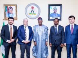 FROM LEFT TO RIGHT 1. Onur KILIC- CFO at Hayat Kimya Nigeria 2. H.E Hidayet Bayraktar- Turkish ambassador to Nigeria 3. Wale Edun-Honorable Minister of Finance and the Coordinating Minister of the Economy 4. Motayo Latunji- MD Hayat Kimya Nigeria 5. Seta Akyol- Turkish Embassy commercial counselo Nigeria