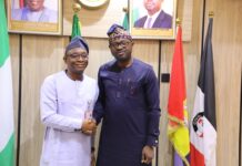 L-R: Dr. Adebowale Adedokun MCIPS, ACF, Director General, BPP in a warm shake with Dr. Olubunmi Tunji-Ojo, Honourable Minister of Interior