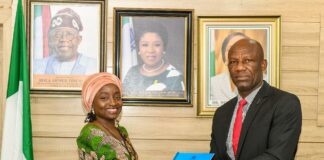 L-R: Permanent Secretary, SPSO, Dr Deborah Odoh, who also oversaw the Office, handing over to Permanent Secretary, SDO, Mr Ogbodo Chinasa Nnam