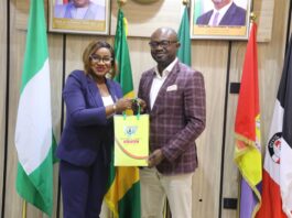 R-L: Minister of Interior, Dr. Olubunmi Tunji- Ojo and Chairman, Nigeria Union Journalists (NUJ),FCT Council, Comrade Grace Ike during a courtesy visit to the Office of the Minister in Abuja.