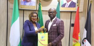 R-L: Minister of Interior, Dr. Olubunmi Tunji- Ojo and Chairman, Nigeria Union Journalists (NUJ),FCT Council, Comrade Grace Ike during a courtesy visit to the Office of the Minister in Abuja.