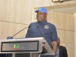 The Permanent Secretary, Ministry of Petroleum Resources Amb. Nicholas Agbo Ella delivering his remarks at the  one day sensitization workshop organised by the Ministry's ACTU in Abuja.