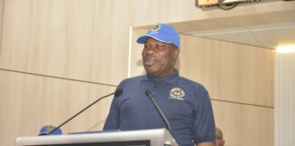 The Permanent Secretary, Ministry of Petroleum Resources Amb. Nicholas Agbo Ella delivering his remarks at the  one day sensitization workshop organised by the Ministry's ACTU in Abuja.